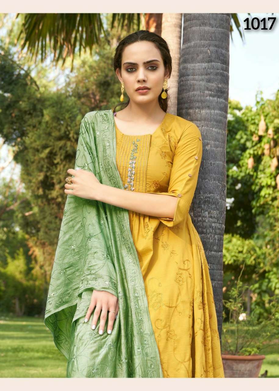 S3 Forever-noor Vol 2-berlin Silk - Embroidery - And - Handwork Kurti With - Pant And - Heavy - Sequence -Dupatta-1017-c